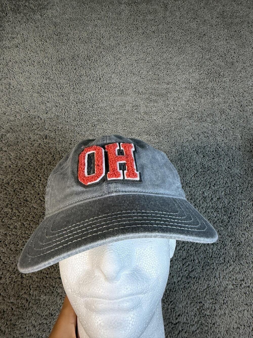 Home Free Hat Cap Strap Back Mens One Size Gray Chenille OH College Patch